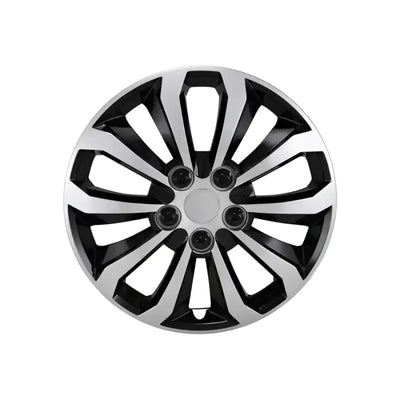 Stylish 106114SB Coast2Coast 10 spoke silver and black 14-inch wheel, set of 4, enhancing vehicle aesthetics and performance.