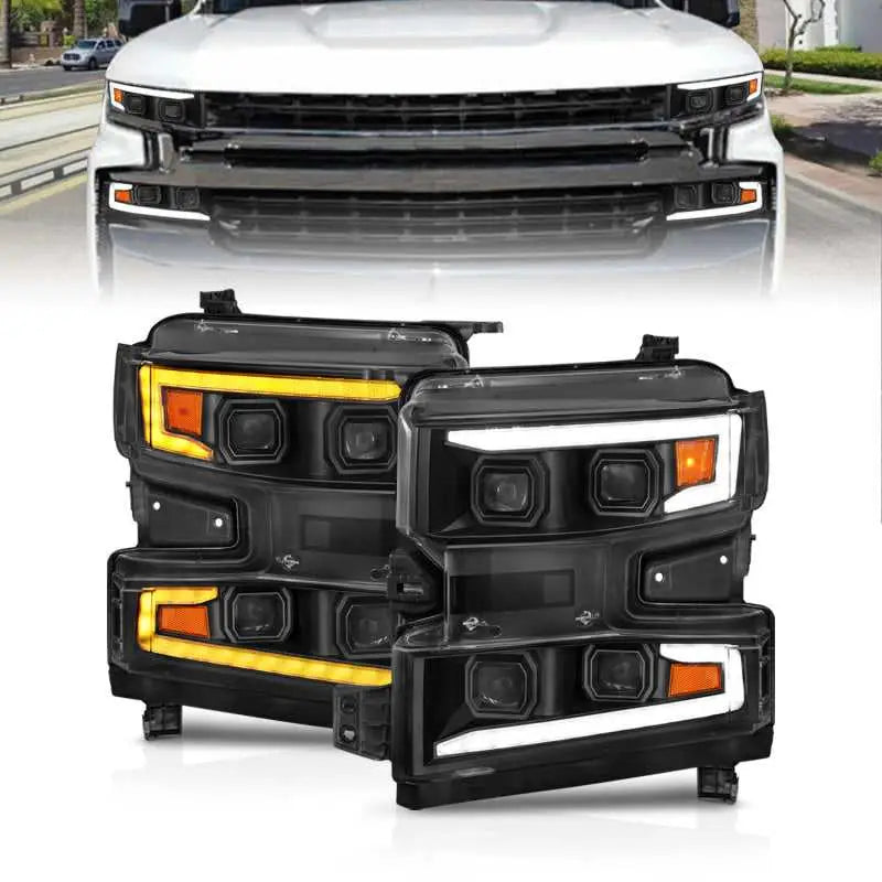 ANZO 111566-L ANZO 19-22 Chevrolet Silverado 1500 LED Proj HL w/Lgt Bar SwBk Seq. Blk w/In. Light - Driver Side ON