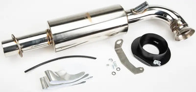 Stainless steel exhaust muffler with mounting hardware for straightline stainless muffler upgrade