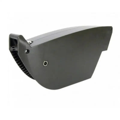 Gray outdoor LED light fixture with Elby Bikes Battery for your bikes battery needs