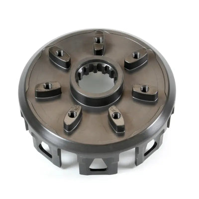 Dark gray metallic clutch basket with spline and posts for RV parts & accessories