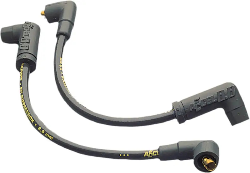 Black suppression core wire set with angled boots for automotive spark plugs