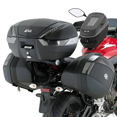 Motorcycle with matte black hard luggage mounting hardware for top case 2118FZ Yam