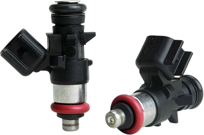Black and silver Daytona fuel injectors with red o-rings for high performance fuel systems