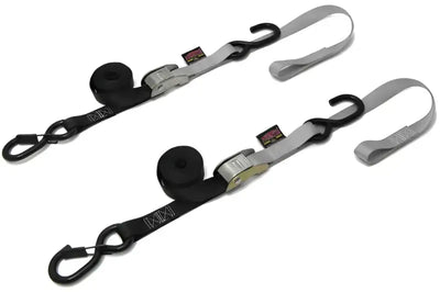 23624-S LOGO Powertye Tie-Down Cam Sec Hook Soft-Tye 1’X6’ Black/Silver Pair - Straps/Tie-Downs