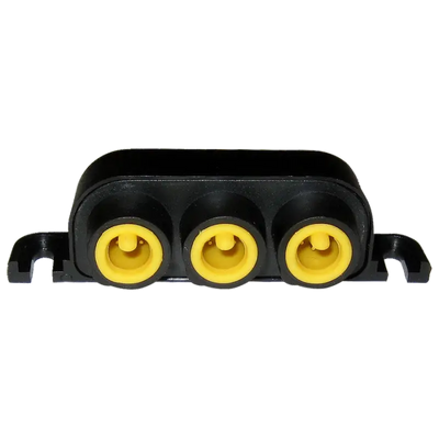 Black Gemeco Simnet T-Joiner 3-Way with three yellow ports for easy connections