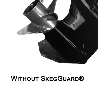 Outboard motor skeg damage without Keelguard Skegguard for select Yamaha models.