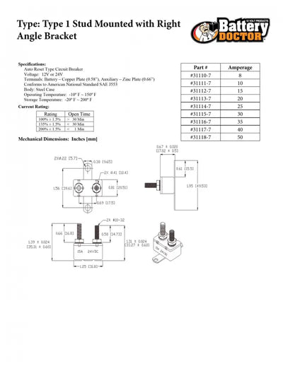 31113 Circuit Breaker In-Line 12V 20 amp by Wirthco 