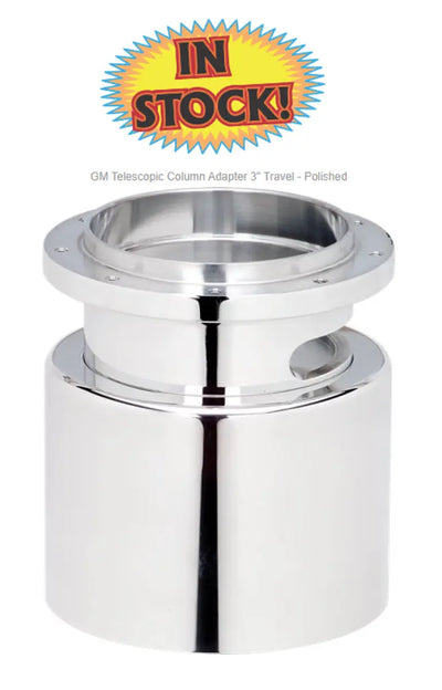 Polished Chrome GM telescopic column adapter with 3-inch travel, billet spec str wheel adapter