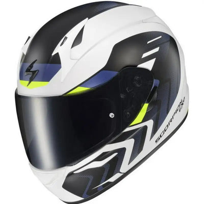 32-4024 Scorpion Exo Exo-R320 Full-Face Helmet Alchemy White/Blue/Hi-Viz Md - Helmets