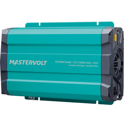 Teal and gray Mastervolt Powercombi inverter/charger for reliable power and wide voltage