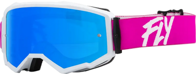 37-51504 Fly Racing Zone Goggle Pink/White W/ Sky Blue Mirror/Smoke Lens - Eyewear