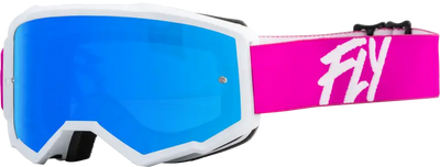 37-51724 Fly Racing Youth Zone Goggle Pink/White W/ Sky Blue Mirror/Smoke Lens - Eyewear