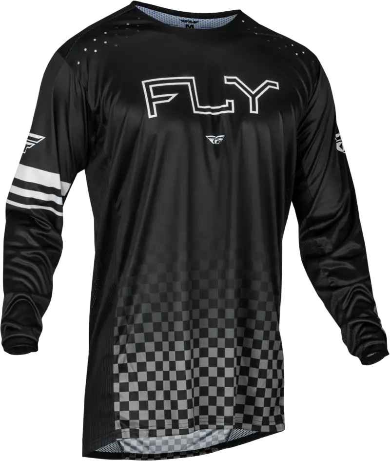 Black FLY long sleeve youth bicycle jersey with four-way stretch, mesh ventilation panels, and multi-panel construction, designed for comfort and performance, Powersports, Jerseys, AVADA - Best Sellers