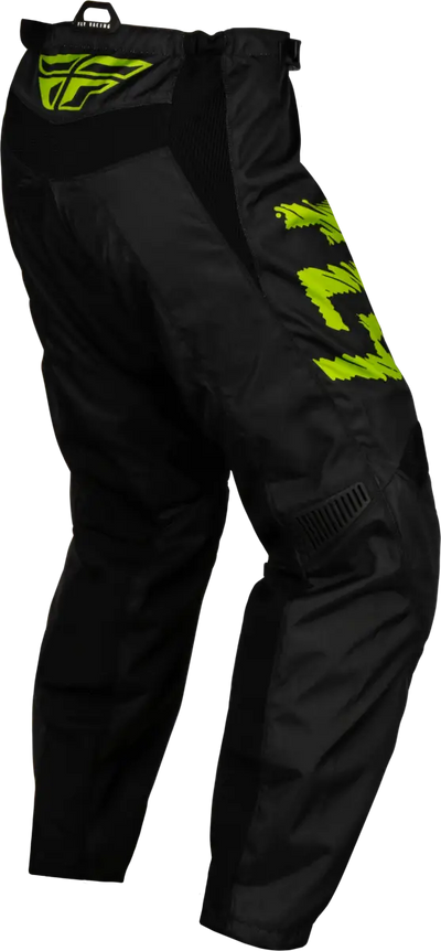 377-23422 Youth F 16 Pants in black with neon green and light grey highlights, featuring mesh comfort liner, multi-directional stretch, and 600D polyester for strength, Powersports, Pants, AVADA - Best Sellers