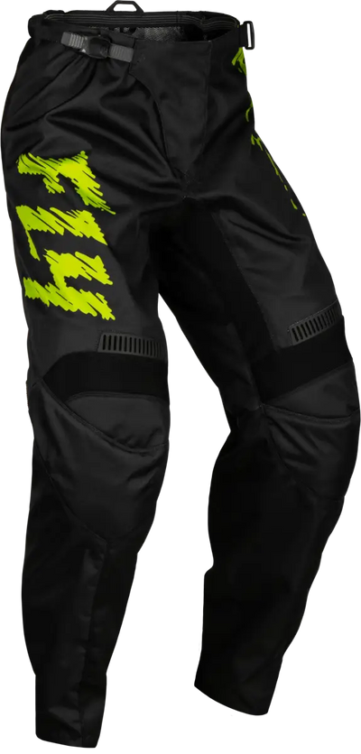 Black, neon green, and light grey youth F 16 pants with ergonomic knee design and multi-directional stretch ribbing ideal for RV, Automotive, Powersports, off-road, marine, exterior, truck accessories, interior, truck bed, and RV parts, Powersports, Pants, AVADA - Best Sellers