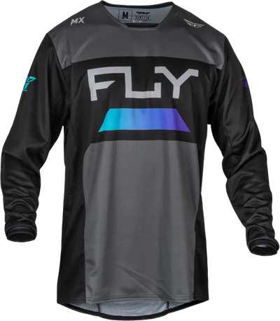 Kinetic Reload Jersey in Charcoal/Black/Blue Iridium XL, featuring tagless comfort-stretch collar, relaxed shorty elastic sleeve cuffs, multi-panel construction, and mesh ventilation for off-road performance and comfort, RV, Automotive, Powersports, Jerseys, AVADA - Best Sellers