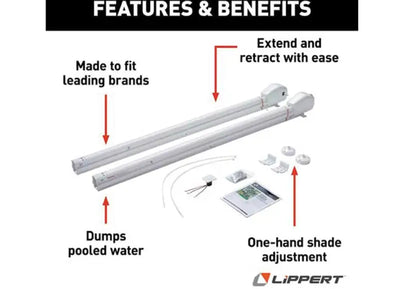 Enhance your patio with the 434724 Lippert Components Awning Arm For Patio Awnings, designed for easy adjustment and durability.