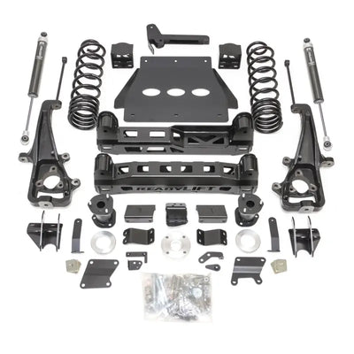 Black truck suspension lift kit for factory air suspension upgrade on Readylift 6.0 inch