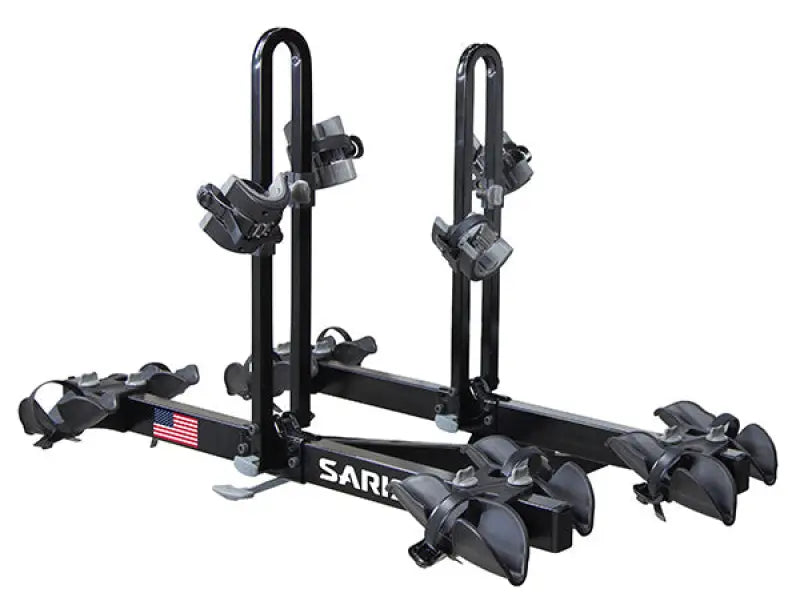 Black Saris Cyclin Freedom bike rack with dual arms and integrated fenders for protection