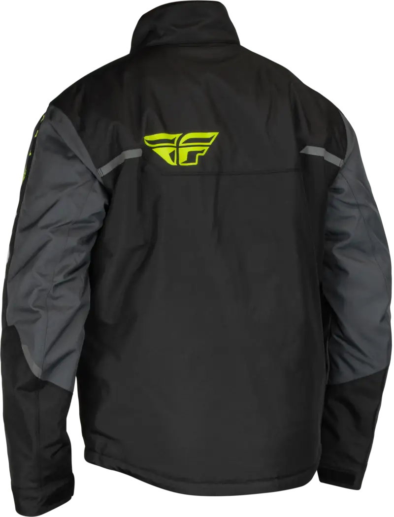Outpost jacket black and grey with yellow logo, stylish black grey jacket for outdoor use