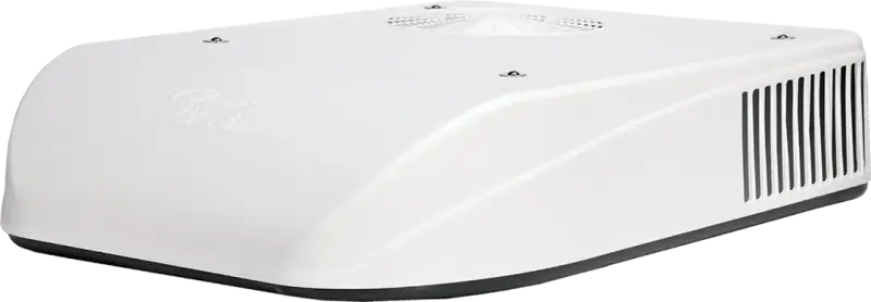 Coleman Air Mach 8 Plus 13,500 Btu Heat Pump for RVs and campers, featuring a sleek and modern design for powerful cooling and all-weather heating.