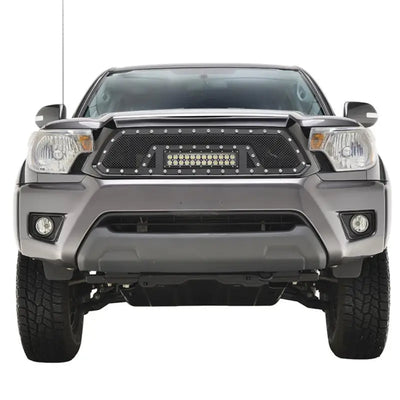 Gray pickup truck front view with Paramount Black Evomesh packaged grill