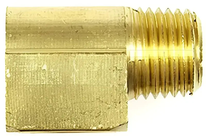 Brass pipe fitting displaying Dorman brass elbow 1/4 for plumbing projects