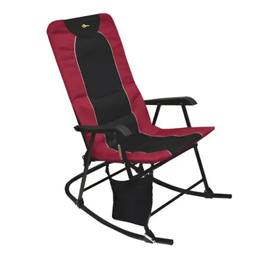 Burgundy and black Faulkner Dakota folding rocking chair for outdoor use.