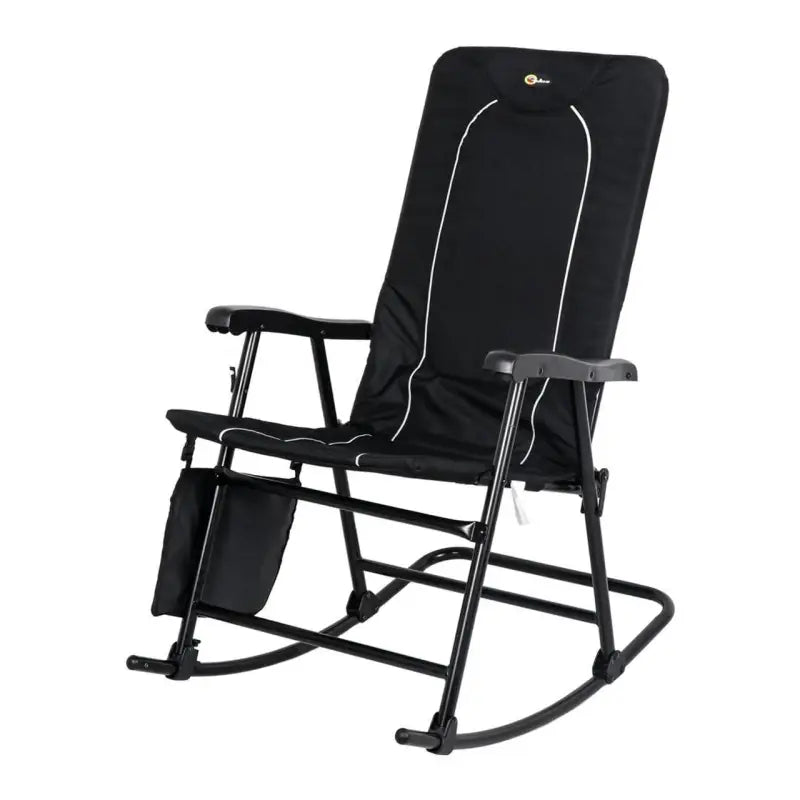 49597H Faulkner Dakota Folding Rocking Chair in sleek black with sturdy frame and side pocket.