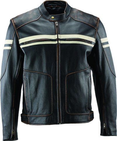 River Road Hoodlum Vintage Leather Jacket Black - Medium - 094383