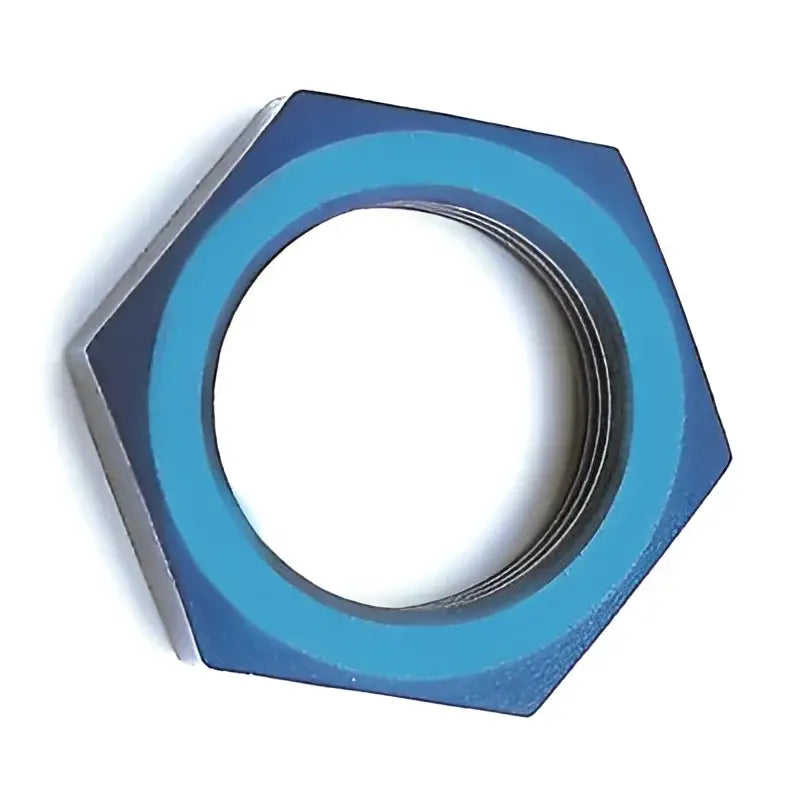 Blue hexagonal speedfx -10an bulkhead nut with central threading for fittings