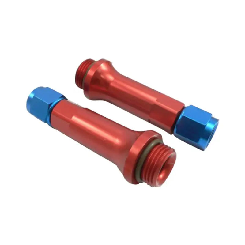 Two red and blue anodized fittings for Holley UltraHP Speedfx -6an suspension connection