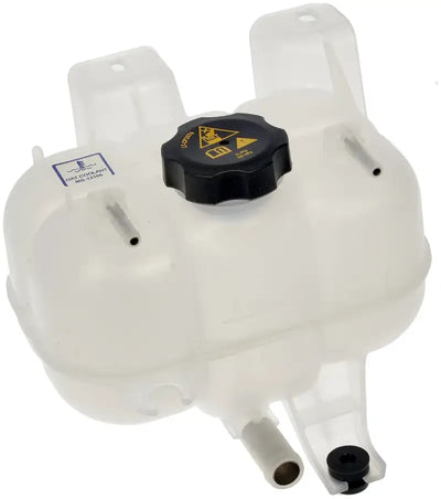 Translucent Dorman coolant reservoir with black cap for easy level checking