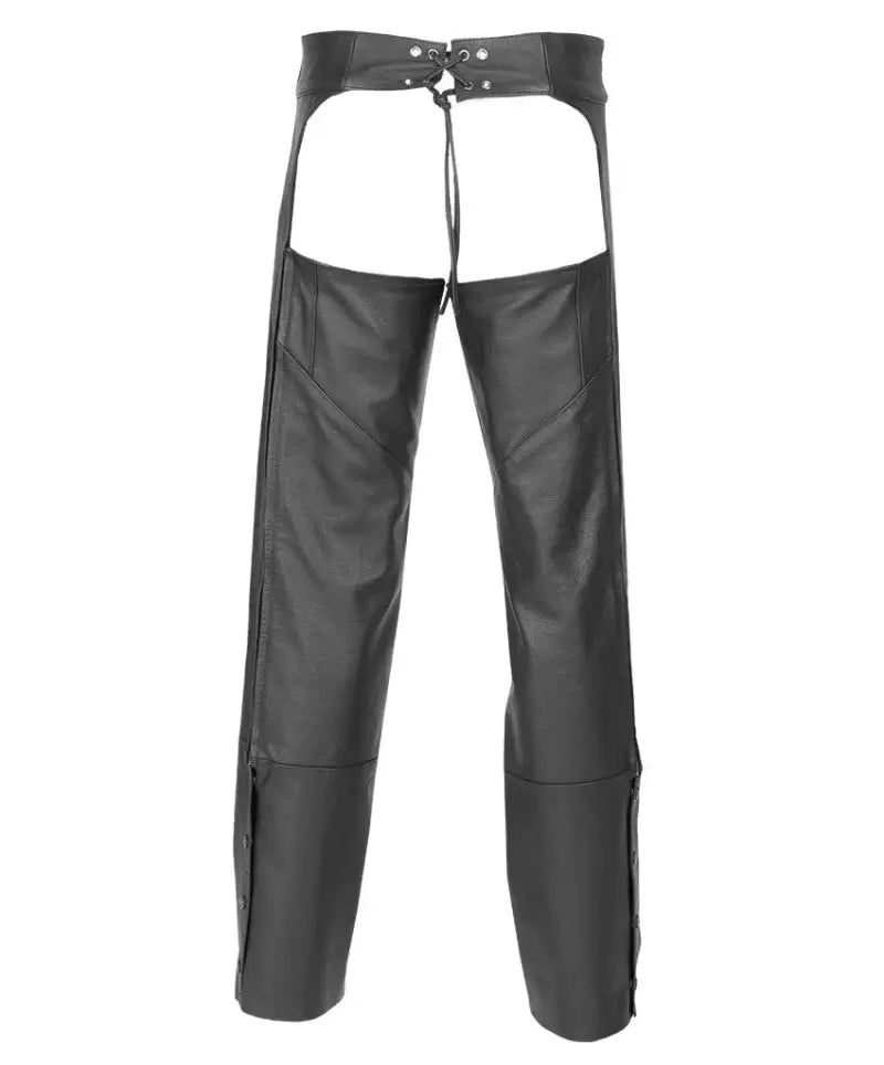 a pair of black leather pants on a white background
