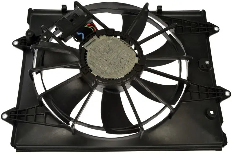 Black plastic fan assembly for Dorman radiator fan assembly replacement or repair