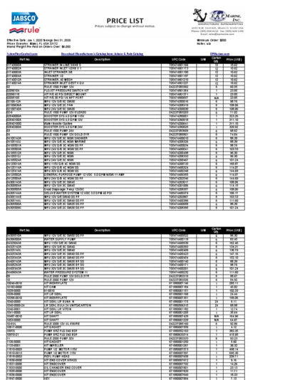 Price list for 6303-0007-24 Jabsco Impeller Bulk 24 Units/Carton