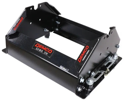 Black fifth wheel hitch base for Demco 5th Wheel trailer towing setup