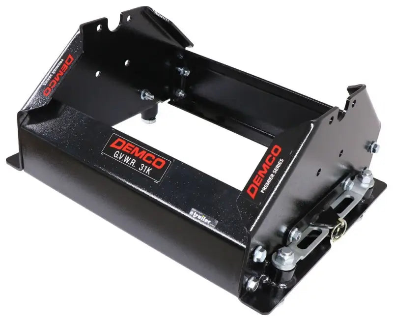 Black fifth wheel hitch base for Demco 5th Wheel trailer towing setup