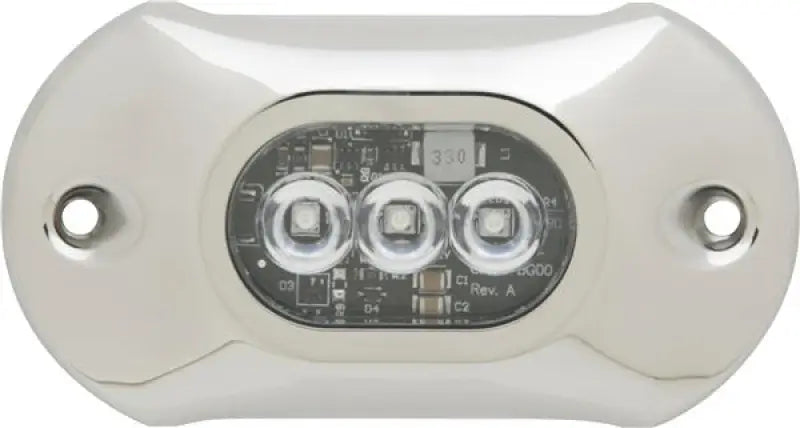 Chrome LED boat light showcasing Attwood Marine 65UW03B-7 blue light for marine needs