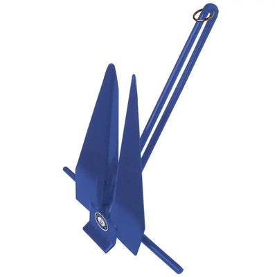 Blue boat anchor with 669-6-R Greenfield Fluke Slip Ring for reliable fluke slip use