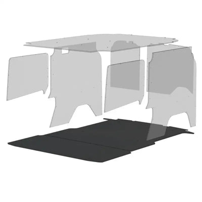 Clear acrylic coffee table with Legend Fleet Stabiligrip black base