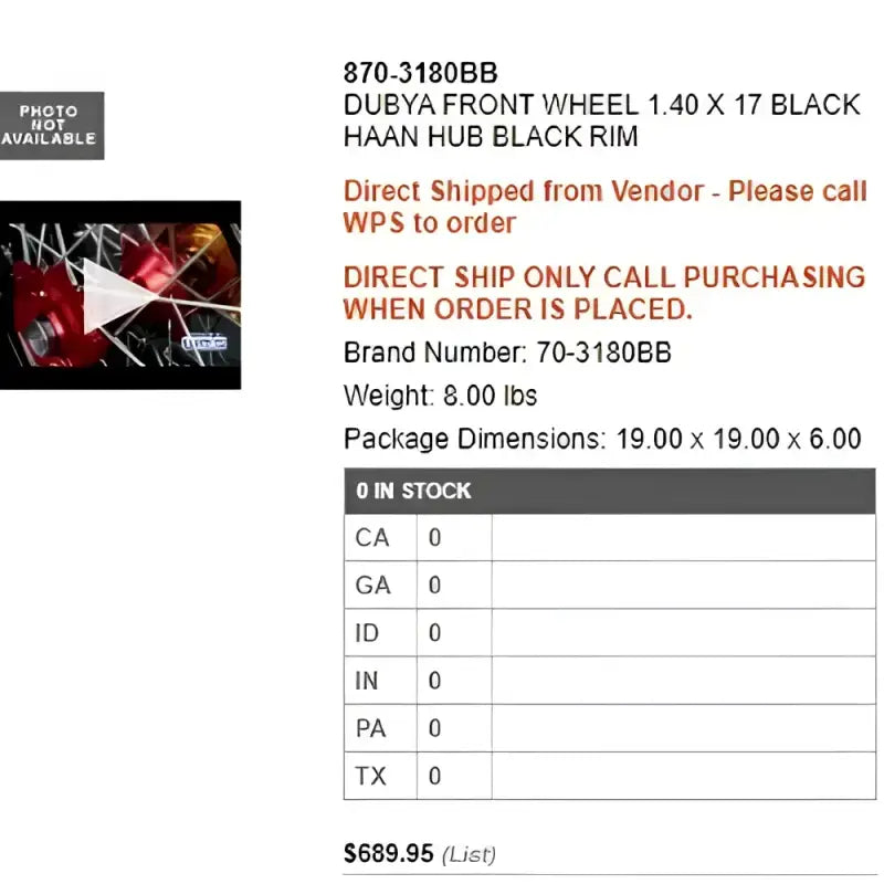 70-3180BB Dubya Front Wheel 1.40 X 17 Black Haan Hub Rim - Wheels