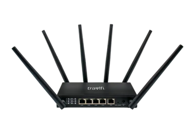700-011 Pace Int'L Travlfi Journey Xtr Router with multiple antennas for high-speed internet connectivity and portability.