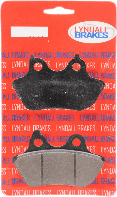 Black and gray Lyndall brakes brake pads with Gold+ for better stopping power on a red card