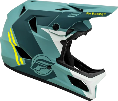 Teal and white 73-3610L Fly Racing Rayce Helmet Matte Blue Stone Hi Vis Lg