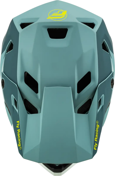 Teal full-face Youth Rayce Helmet with vents for kids 73-3610YL Matte Blue Stone/Hi Vis