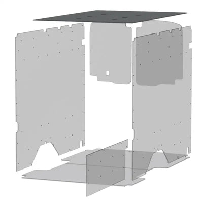 Exploded view of Legend Fleet Duratherm ceiling liner in van interior paneling setup