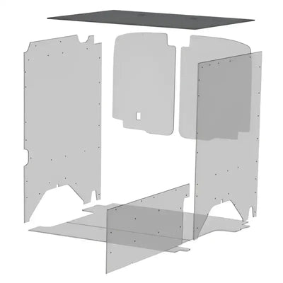 Exploded view of van interior paneling with Legend Fleet Duratherm ceiling liner
