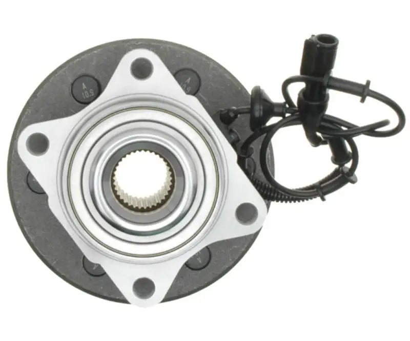 Black and silver Raybestos 741001 wheel hub assembly with sensor cable